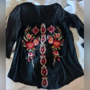 Caite Hand Embroidered Black Women's Top
